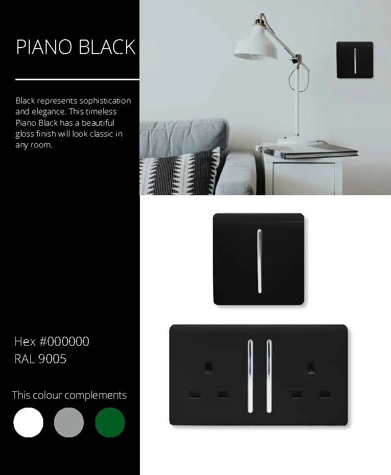 2 Gang Retractive Home Auto.Switch Gloss Black ART-SSR2BK  Trendi Piano Black
